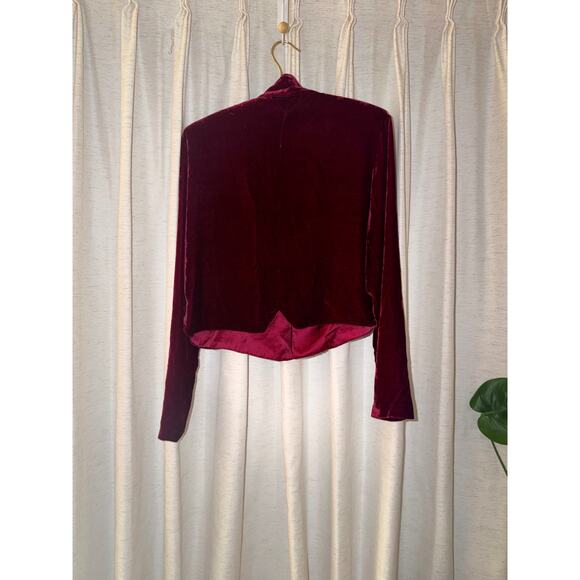 Vintage Ann Taylor Velvet Mandarin Jacket Burgundy Maroon Long Sleeve Top Size S - Picture 3 of 10